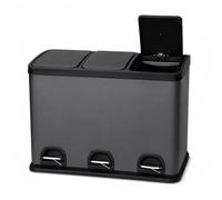 45L Stainless Steel Pedal Bin, 3 x 15L Triple Compartment Recycling Waste Bin with Removable Buckets, Soft Close Lid, Hands-Free Kitchen Rubbish Bin for Home Office Utility Room (3x15L Pedal Bin)