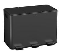 45L Triple Compartment Recycling Bin Black Stainless Steel Kitchen Waste Pedal