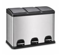 45L Triple Compartment Recycling Pedal Bin, Stainless Steel Waste Bin with 3 x 15L Removable Inner Buckets, Soft Close Lid, Hands Free Kitchen Rubbish Bin for Home (45L-Pedal-Bin-Stainless-Steel)