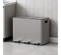 45L Triple Kitchen Bin, 3-in-1 Stainless Steel Recycling Bin for Waste Separation, Large 3 Compartment Rubbish Bin with Soft-Close Lids, 3 x 15L Removable Inner Buckets & Foot Pedals for Recycling -Gr
