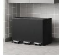 45L Triple Kitchen Bin, 3-in-1 Stainless Steel Recycling Bin for Waste Separation, Large 3 Compartment Rubbish Bin with Soft-Close Lids, 3 x 15L Removable Inner Buckets & Foot Pedals for Recycling -Bl