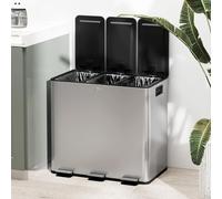 Homcom 3 X 15L Triple Kitchen Bin Pedal Bin For Recycling And Waste, Silver Tone Silver