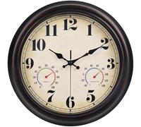 45MinST 13 Inch Red-Brown Vintage Waterproof Wall Clock with Thermometer & Hygrometer, Large Silent Numerals & Accurate Timekeeping for Indoor & Outdoor(Garden,Porch,Pool)