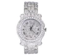 45mm Iced Diamond Pave Watch with Adjustable Band Flooded with Simulated Lab Diamonds - 14k Gold, Silver, and Two-Tone Finish