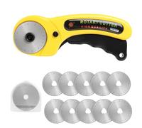45mm Rotary Cutter for Fabric, Crafting Tools with 10 Extra Stainless Steel Blades Leather Cutter with Safety Lock Left Right Hand Use for Sewing Quilting Leather Craft Paper DIY Cutting Tool (Yellow)