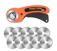 45mm Rotary Cutter for Fabric with 10PCS Replacement Blades,Fabric Rotary Cutter Wheel for Leather, Crafting, Sewing, Quilting,DIY Projects, Ergonomic Handle for Left and Right Hand Users (Orange)