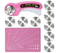 45mm Rotary Cutter for Fabric with 8 Extra Blades and A5 Cutting Mat, Ergonomic Handle Safety Lock Roller Cutter for Fabric, Sewing, Quilting, Leather, Crafting, Perfect for Left & Right Hand