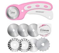 45mm Rotary Cutter for Fabric with 8pcs Rotary Blades, Rolling Fabric Cutter Crochet Edge Skip Stitch Blade Perforating Rotary Blade, Pinking Rotary Cutter for Quilting Crafts Sewing, Pink