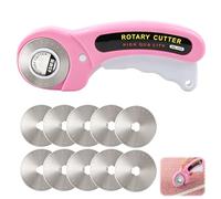 45mm Rotary Cutter with 10 Extra Blades, Ergonomic Fabric Cutter Wheel with Safety Lock for Precise Cutting, Rotary Fabric Cutter for Quilting, Leather, Sewing and Crafting Projects (Pink)