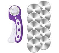 45mm Rotary Cutter with 10 Extra Blades - Ergonomic Fabric & Leather Rotary Cutter with Safety Lock, Precision Quilting & Sewing Tool for Left & Right Hand, Ideal for Crafts & Upholstery (Purple)