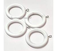 HomeElabador Wooden Curtain Hanging Ring Hooks with Eyes 24-Piece, 45 mm Internal Diameter, White