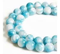 45pcs 8mm Blue White Jade Beads Natural Gemstone Round Loose Beads for Jewelry Making