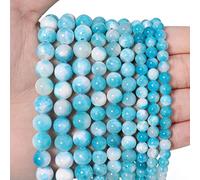 45pcs 8mm Blue White Jade Loose Beads, Natural Semi Precious Round Smooth Gemstone Spacer for Jewelry Making, Necklaces Bracelets