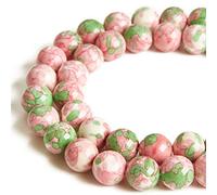45pcs 8mm Green Red Rain Flower Beads Natural Gemstone Beads Round Loose Beads for Jewelry Making