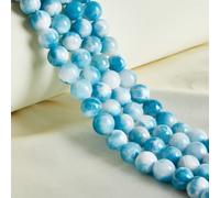 45pcs 8mm Natural Blue White Jade Beads Gemstone Round Loose Beads for Jewelry Making