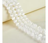 45pcs 8mm Natural White Cat Eye Beads Gemstone Round Loose Beads for Jewelry Making