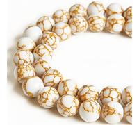 45pcs 8mm White Howlite Gold Spun Beads Natural Gemstone Round Loose Beads for Jewelry Making