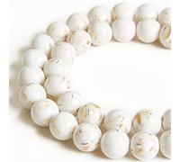 45pcs 8mm White Shell Turquoise Beads Natural Gemstone Round Loose Beads for Jewelry Making