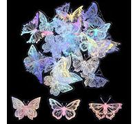 45PCS Butterfly Holographic Stickers,Glitter Butterfly Stickers,Transparent Pretty Shiny Butterflys Decals Waterproof Transparent Pet Decals for Phone Laptop Water Bottle Scrapbooking DIY Crafts