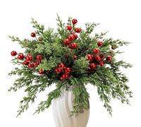 45PCS Christmas Artificial Pine Branches With Red Berry Stems | 10.5 Inch Faux Christmas Tree Branches For A Vase | Realistic Evergreen Norfolk Pine Stems Christmas Greenery - Christmas Decoration