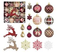 45PCS Christmas Tree Ornaments Set - Burgundy, Gold & Champagne Baubles, 6cm Balls, Reindeer Decorations, Snowflakes, Glitter Hanging Ornaments for Holiday Xmas Tree & Home Décor