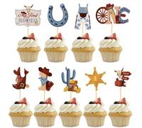 45pcs Cowboy Birthday Cupcake Toppers, 9 Styles One Birthday Muffin Decorations Rodeo Cupcake Picks Boy 1st Birthday Cupcake Toppers for Cowboy Theme Party