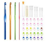 45Pcs Crochet Hooks Set, Aluminum Knitting Needles Kit with Stitch Markers and Large Eye Blunt Needles, Crochet Kits for Beginners Adults, Ergonomic Grip for Arthritic Hands Crochet Gifts