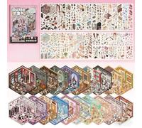 45pcs Girls 3D Miniature Scene Stickers,Scene Miniature Sticker Book,Adults Fun Mini Cute Kawaii Stickers,3D House Sticker Set Relief Stress Pass The Time, Holiday & Christmas Fun