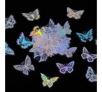 45PCS Glitter Butterfly Stickers, Holographic Waterproof Transparent Vintage Butterfly Decals Adhesive Decorative Sticker Label for Scrapbooking Journal Daily Planner Water Bottles Laptops