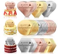 45PCS Happy 4th of July Cake Toppers, Mirror Acrylic Cupcake Toppers 3 Multi-shape & 3 Different Color Custom Cupcake Picks for 4th of July Party Decorations