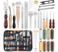 45PCS Leather Tools,Leather Working Kit with Leather Stamp Waxed Thread Groover Awl,Leather Working Tools with Leather Tool Storage Bag,Leather Sewing Kit and Leather Craft Kit for Adults Gifts