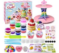 45PCS Make Your Own Mini Desserts with Air Dry Clay Kit 16 Colors Air Dry Clay Mini 2 Tier Stand and More Create Display Clay Creations Great Gifts Art Activity for Girls
