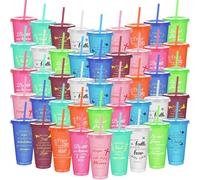 45Pcs Plastic Tumblers with Lids and Straws, 24 oz Employee Appreciation Tumbler Bible Verse Glitter Cups Inspirational Plastic Coffee Travel Mug Christian Gifts for Birthday Christmas Church