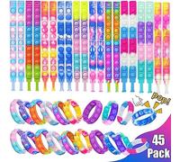 45Pcs Pop Bracelet, Party Favors for Kid, Pop Wrist Strap Fidget Toys Pack, Fidget Toys for Girls Boys, as Gifts for Easter Chrismas, Classroom Prizes for Students, Party Bag Fillers for Kids