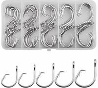 45pcs Tuna Circle Hooks Kit Stainless Steel Offset Hooks Big Game Saltwater Fishing Hooks 3X Strong Wire Short Shank Circle Fish Hooks Tackle