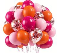 45PCs Vibrant Pink & Orange Latex Balloons Glitter Metallic Confetti Balloons For Birthday Anniversary Party Decoration
