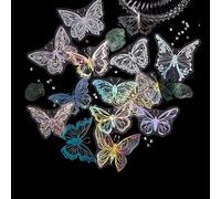 45Pcs Waterproof Butterfly Stickers - Vibrant Holographic Decor Cute Aesthetic Stickers for Scrapbooking, DIY Crafts, Water Bottles, Luggage, Phone, Laptops,Journal, Gifts (Blue Green)