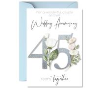 45th Anniversary Card for Women Men - Fancy Floral Flowers - Happy 45 Year Anniversary Card for Partner Wife Husband Companion, A5 Wedding Anniversaries Greeting Cards