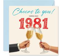 44th Anniversary Card for Women Men - Cheers! Married Since 1981 - Happy 44 Year Anniversary Card for Companion Boyfriend Wife Partner, 145mm Wedding Anniversaries Greeting Cards
