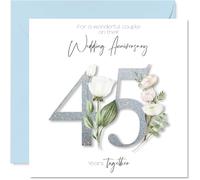 45th Anniversary Card for Women Men - Fancy Floral Flowers - Happy 45 Year Anniversary Card for Family Mum Dad Grandad, 145mm Wedding Anniversaries Greeting Cards