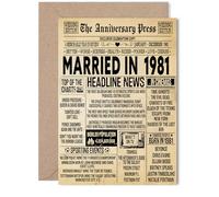 44th Anniversary Card for Women Men - Vintage Newspaper Married in 1981 - Happy 44 Year Wedding Anniversary Card for Husband Companion Wife Partner, 5x7 Inch Anniversaries Greeting Cards
