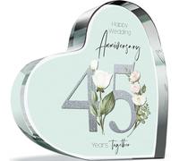 45th Anniversary Plaque Gifts for Wife Husband - 45 Years Together - I Love You Romantic Acrylic Heart Gift For Women Men, 100mm Floral Present For Couples Forty-Fifth Anniversaries