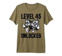 45th Birthday Anniversary 45 Years Gamer Level 45 Unlocked Premium T-Shirt