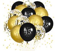 45th Birthday Black Gold Balloons - 15 Pcs Party Decorations for Men Women Anniversary