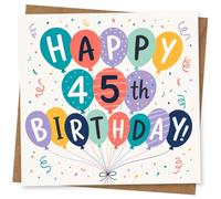 45th Birthday Card, 45th Birthday Card, Colourful Balloon Design, Happy Greeting for Her or Him, Fun Party Celebration