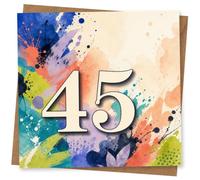 45th Birthday Card, 45th Birthday Card for Her or Him, Colourful Abstract Number 45 Celebration for Milestone