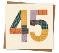 45th Birthday Card, 45th Birthday Card for Her or Him, Colourful Patterned Number 45 Greeting Milestone