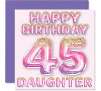 45th Birthday Card for Daughter, Pink & Purple Glitter Balloons