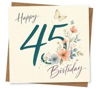 45th Birthday Card for Her, Teal 45, Florals & Butterfly | Large teal 45 with delicate blooms, butterfly detail and ‘Happy 45th Birthday’ lettering to mark her 45th milestone.
