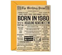 45th Birthday Card for Men Women - Bday Press Newspaper 1980 - Happy 45 Birthday Cards for Brother Sister Dad Uncle Friend Niece, 5x7 Inch Bday Greeting Cards